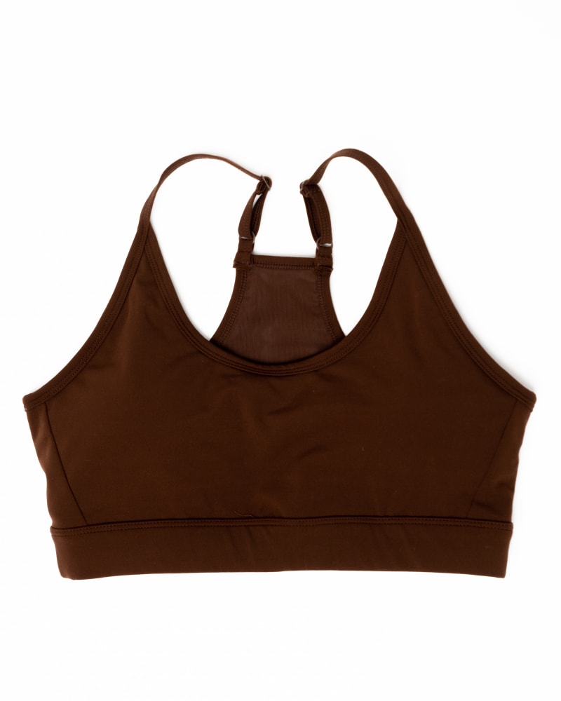 Front of a size XXL Sophia Sports Bra Scoop Neck in Cocoa by Gold Elite Apparel. | dia_product_style_image_id:284774
